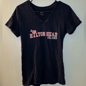 Hilton Head Island navy pink short sleeve v neck casual shirt‎ women’s large